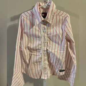Tommy Hilfiger White Button-Down Shirt with Pink Stripes NWOT